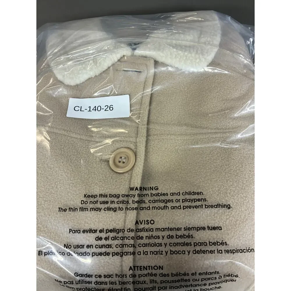 Effeci Collection Sherpa Fleece Jacket Beige Button Front Cozy Winter Coat